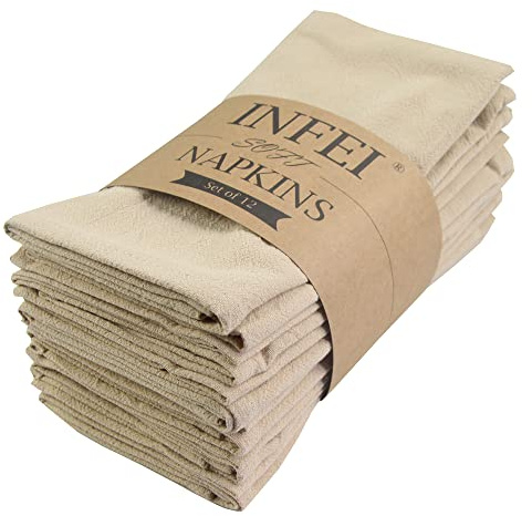 INFEI Servilletas de Tela de Cena de Color Liso, Juego de 12 (16.9 x 16.9 Pulgadas), servilleta de Mesa de Cocina de algodón Reutilizable, para Fiestas, hoteles y Uso doméstico (Lino)
