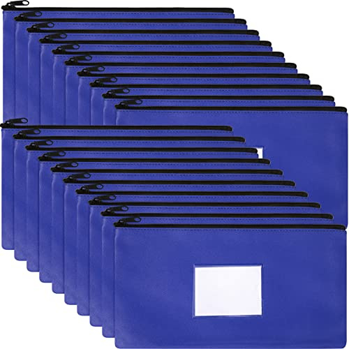 Potchen 20 Pcs Money Bank Bag with Zipper 11 x 6 Inch Money Pouch Bulk Security Bank Deposit Bag with Clear Window Leatherette Cash Coin Wallet for Women Men(Dark Blue)