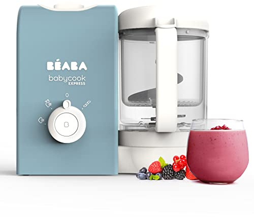 Béaba, Babycook Express, 4-i-1 barnmatberedare, snabb matlagning: mindre än 15 minuter, blanda, mild och hälsosam ångkokning, upptining, uppvärmning, kapacitet 1250 ml, baltikblå