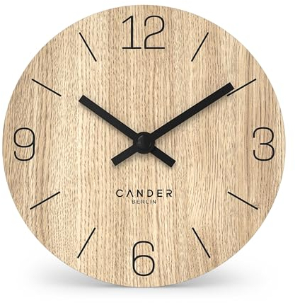 Cander Berlin MNU 2712 D Tischuhr 12 cm batteriebetrieben Holzfurnier Eiche ohne Ticken Vintage analog modern