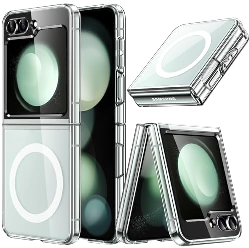 JETech Funda Magnética para Samsung Galaxy Z Flip 5 Compatible con Accesorios MagSafe, Carcasa Protectora Transparente PC Duro, Anti-Arañazos (Transparente)