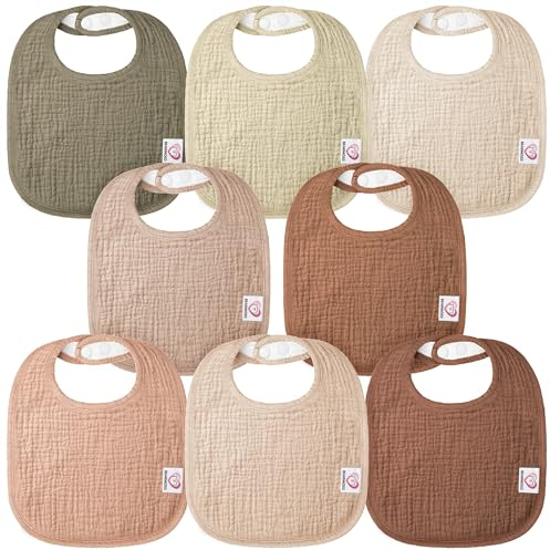 Bearmoss Lätzchen Baby Musselin Sabberlätzchen für Babys, 100% Baumwolle Quadratische Halstuch Baby Verstellbare Babylätzchen Weiche Sabberlätzchen für Junge und Mädchen,8 Stück (Kokos Mokka)
