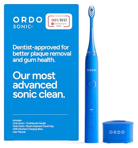 Ordo Sonic+ Electric Toothbrush for Adults, Advanced Smart Tech, 4 Brushing Modes, Fast Rechargeable, Sonic Toothbrushes Over 4 Weeks Battery Life, Silicone Polishing Element, USB Charger, Arctic Blue