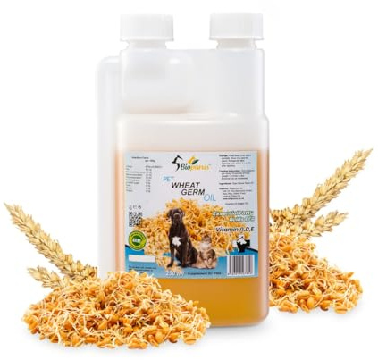 Biopurus Pure Natural Wheat Germ Oil for Dogs and Cats BARF 250ml – Vitamin E Rich Supplement for Skin & Coat – Natural Food Topper for BARF, Raw Feeding & Daily Pet Nutrition
