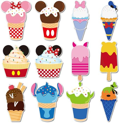 BOpusail 12Pcs Summer Ice Cream Mouse Cruise Door Magnets Cute Style Ice Cream Cruises Entrance Decals Decor Refrigerator Garage Magnet Waterproof Magnetic Sticker for Holiday Carnival Ships Cabin