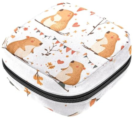 Animal Cartoon Capybaras with Floral First Period Kit Bag for Girls Women, Sanitary Napkin Storage Bag, Menstrual Cup Pouch, Feminine Menstruation Tampon Bag Holder