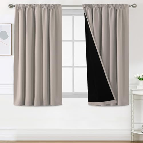 BellaHills 100% Gardinen mit Kräuselband Blickdicht Vorhang Kälteschutz Verdunklungsvorhänge Gardinen Wohnzimmer, Schallschutz Vorhang 2er Set H145 x B140 cm, Natur
