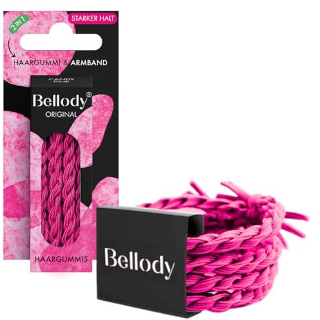 Bellody® Original Haargummis - Sundance Edition - Stylisch geflochtener Haargummi mit starkem Halt (4er Set - Candy Pink) - Damen Haarschmuck in Neon-Pink
