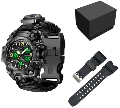 Taktisk Militär Digital Klocka för Män, 23-i-1 Överlevnad Multifunktionell Armé Utomhus Vattentät Kamouflagesportklockor Dubbla Skärmar Analoga LED Elektroniska Armbandsur(Color1)