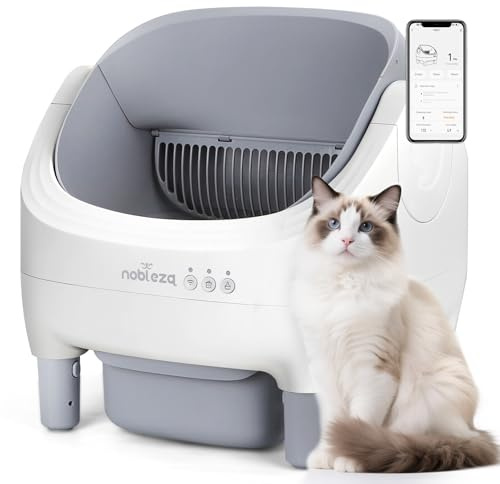Nobleza - Selbstreinigende Katzentoilette SL03, App-Steuerung, Große Fassungsvermögen, offenes Design, für Mehrere Katzen (inkl. 2 Rollen Beutel & 1 Duftspender)
