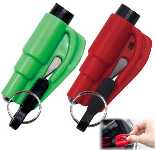 OIXYAZ 2 pezzo Frangivetro e taglia cintura,Rompivetro Auto E Taglia Cintur Rompe Cristalli E Taglierina Di Cinture Auto, Taglia Cinture Di Sicurezza E Portachiavi Tagliacinture