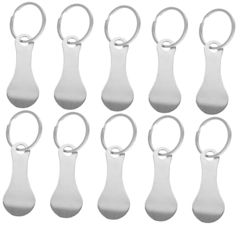 Parliky 10pcs Shopping Key Ring Key Holder Keychain Supermarket Trolley Coin Shopping Trolley Token Chains Cart Silver Stainless Steel
