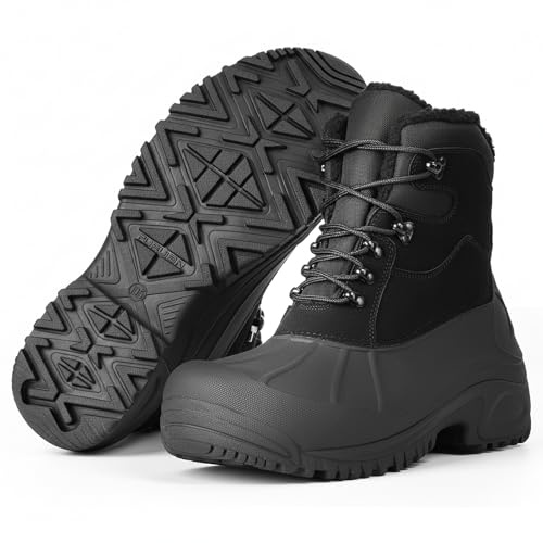Furuian Winter Boots for Men Waterproof Insulated Snow Boots for Men Non Slip Hiking Duck Boot Mens Fur-Lined Winter Shoes
