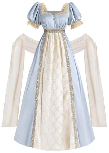 Fiamll Viktorianisches Kleid Regency Kleid Empire Taille Kleider 19 Jahrhundert Ballkleid mit Schal Renaissance Maxikleid Abendkleid Gala