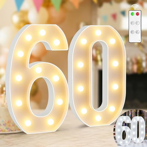 12.6 Inch Light Up Numbers, Warm White and Cool White Lighted Marquee Number with Remote, 60th Birthday Decoration for Woman Man, Marquee Numbers 60 Sign for Party Backdrop Wedding Anniversary Decor