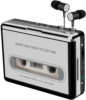 Reshow Cassette Player - Portable Cassette Player That Records MP3 Audio Music via USB - Converts Cassettes to iPod - Compatible with Laptops and PCs Format-Silver