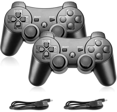 AYWHP 2PCS Mando para PS3, mando inalámbrico Bluetooth para PS3 con doble vibración, mando ergonómico recargable para PS3