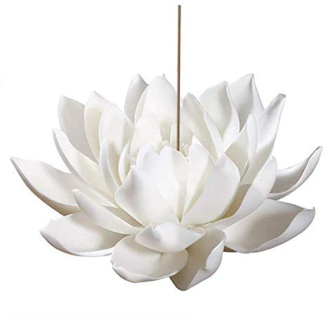 Lioong Ceramic Lotus Incense Burner,Flower Insence-Stick Holder with Ash Catcher Incent Holder for Sticks Cones Yoga Studio Living Room Home Decor