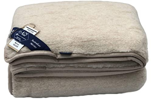 Hollert Wolldecke australisches Merino Prestige Naturhaardecke 100% Merinowolle weiche & warme Kuscheldecke Couch- Sofadecke Wohndecke Größe 140 x 200, Farbe Beige