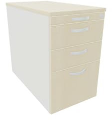 Standcontainer mit Hängeregistratur und 2 Metall-Schubfächern, mit Utensilienschubfach, Metall-Rollschubführung, Zentralverriegelung, 438x800x720, Ahorn/Ahorn/Weiß