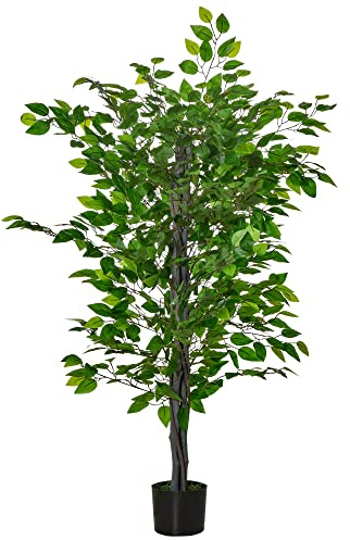 HOMCOM Arbre Artificiel Plante Artificielle ficus H.1,35 m Tronc Branches Liane Lichen Feuilles Grand réalisme Pot Inclus