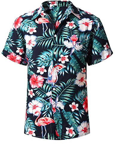 heekpek Chemise Hawaienne Homme Manches Courtes Funky Hawaïenne Chemises Ete Fleur Aloha Imprimé Plage Casual, Fleur Noir, Taille XXL