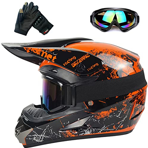 Casco de motocicleta todoterreno juvenil, casco de bicicleta para niños y niñas, casco de motocicleta personalizado, estándar CE (Small, Naranja)