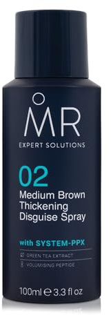 MR Medium Brown Thickening Disguise Spray for Men, Conceals Bald Patches and Thinning Hair + Protect Appearance of Thicker Hair with System PPX & Green Tea Extract, 100ml