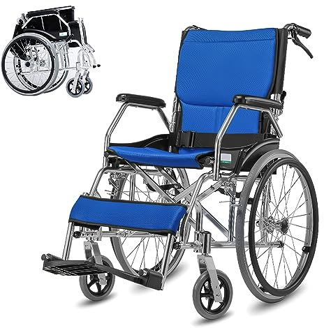 GHBXJX Faltbar Leicht Rollstuhl für die Wohnung, Rollstühle mit Trommelbremse, Reiserollstuhl, Aktivrollstuhl für ältere und Behinderte, Sicherheitsgürtel, Aluminium, Garantie 24 Monate