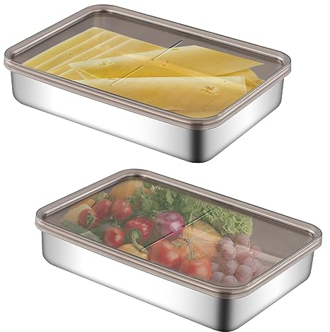 Qivine Set mit 2 Aufschnittboxen für Kühlschrank, Luftdichte Aufschnittbox Stapelbar Fresh, 1100ml Lebensmittel Edelstahl Behälter mit Deckel für Käse, Fleisch, Wurst