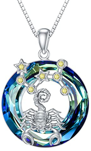 enjoylifecreative Damen 12 Sternzeichen Kristall Halskette 925er Sterling Silber Horoskop Geburtsstein Anhänger Kette Sternbilder Astrologie Schmuck Geschenke für Frauen Mädchen