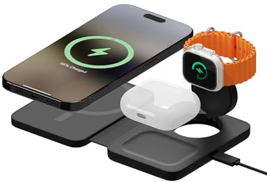 Mous - 3 in 1 Wireless Charger - Travel Charger for Multiple Devices - MagSafe Compatible for iPhone 17/16/15/14/13/12, Pixel 10, S26/S25 Series, Apple Watch and AirPods