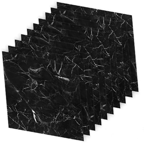 10 Sheets Floor Tiles Self Adhesive 12x12In Marble Effect Vinyl Flooring Waterproof Peel and Stick Floor Tile Vinyl Flooring Roll for Kitchen Living Room and Bathroom Planks(Black)