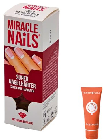 Miracle Nails Super Nagelhärter 1x 8 ml I Nagelstärker I Nagelverstärker I Nagellack I Nagelbruch I brüchige, gespaltene Nägel I mit Diamantpulver I Spar-Set plus Pharma Perle give-away