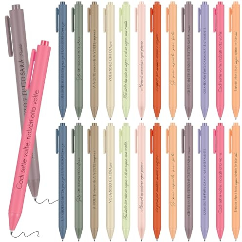 Tenare Set di 24 Penne a Sfera a Scatto con Citazioni Motivazionali in Italiano - Inchiostro Nero, 12 Stili Diversi in Colori Assortiti, Idea Regalo per Amici, Colleghi, Ringraziamento o Natale