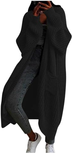 Long Cardigans for Women Chunky Cable Knit Jumper Warm Winter Ladies Oversized Cardigan Maxi Chunky Coatigan Long Sleeve Open Front Sweater Jackets Plus Size Knit Coats Outwear with Pockets Black