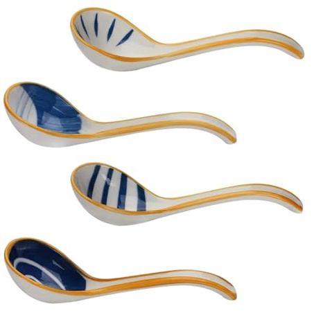 TOYANDONA Cucharas Soperas De Cerámica Pequeñas Estilo Japonés, Porcelana Segura Grado Alimenticio, Resistentes a Altas Temperaturas, Para Servir Sopa Asiática y Aperitivos, Set De 4 Unidades