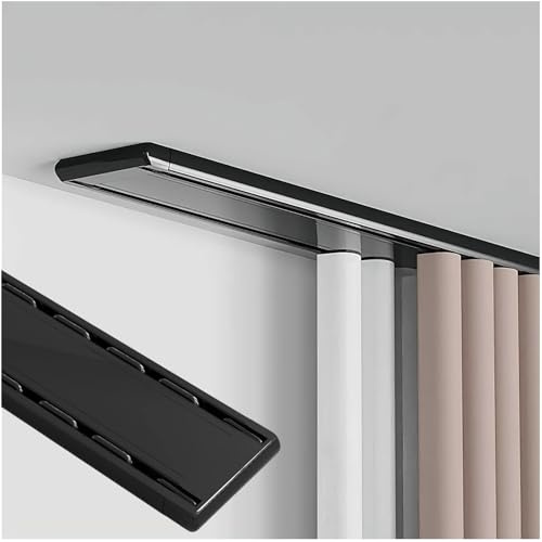 Vorhangschiene 2 läufig decke, Doppelreihige Gardinenschiene aus Aluminium, 0.5-8 m Raumteiler, Schwerlastfähig Gardinenstange Für Büro und Krankenhaus(Schwarz,4.9m)