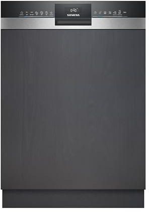 Siemens SN53ES28AE iQ300, Teilintegrierter Geschirrspüler, 60 cm, Made in Germany, bis zu 3-mal schneller spülen, automatische Türöffnung nach Spülende, smartStart, flex Körbe, Gebürsteter Stahl