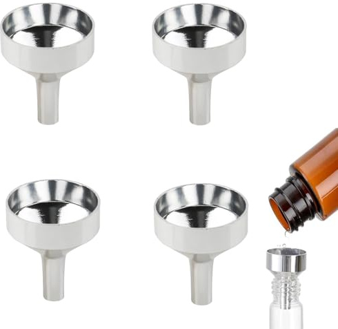 4 Pcs Small Funnel,18 mm Silver Funnels for Filling Bottles or Containers,Multifunctional Aluminum Mini Funnel,Precision Small Funnels for Filling Bottles,Transfer Liquids,Essential Oils,Perfum