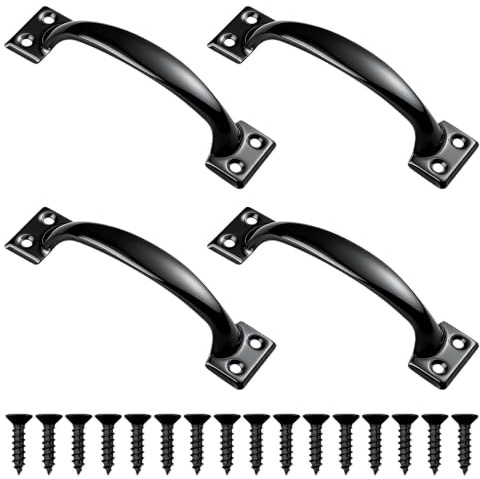 meetlanduo 4 Pcs Black D Pull Handles, Heavy Duty 138mm Gate Shed Door Handle with Screws, Stainless Steel Pull Handles for Indoor Outdoor Cabinets Furniture Drawers
